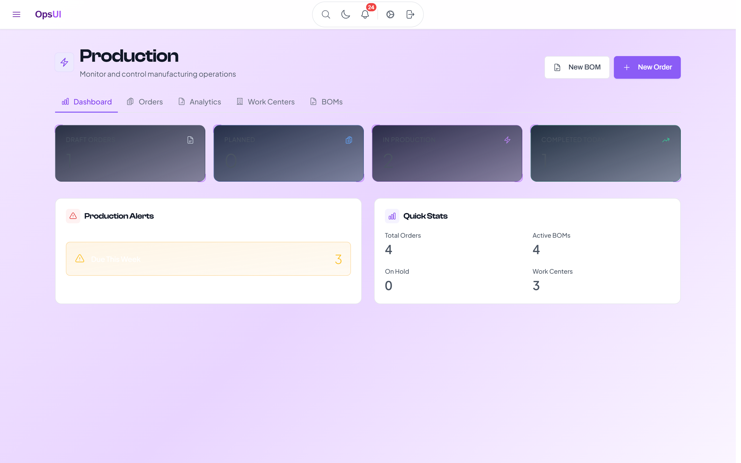 Production/Manufacturing module — OpsUI product screenshot