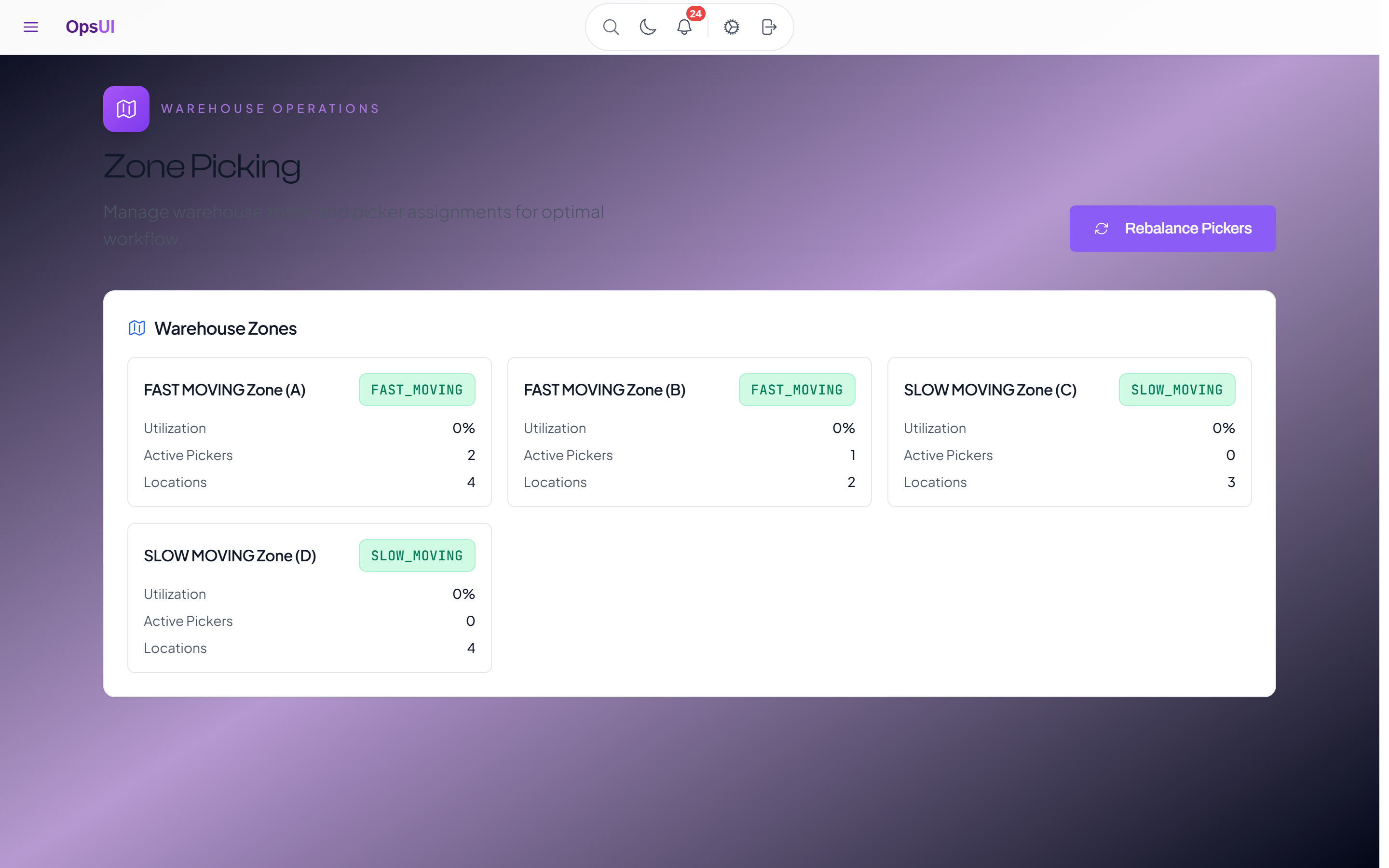 Zone Picking module — OpsUI product screenshot